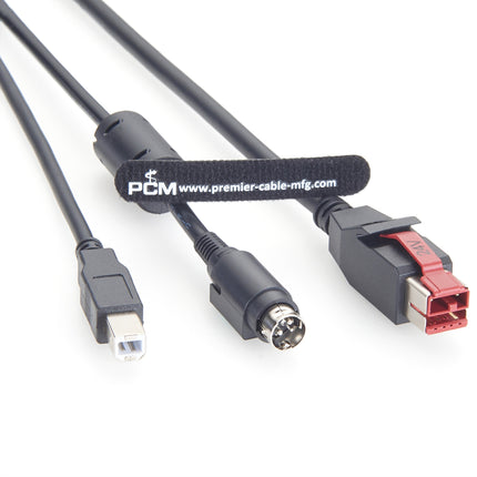 24V Powered USB to Hosiden 3Pin + USB Type B Y Splitter Cable