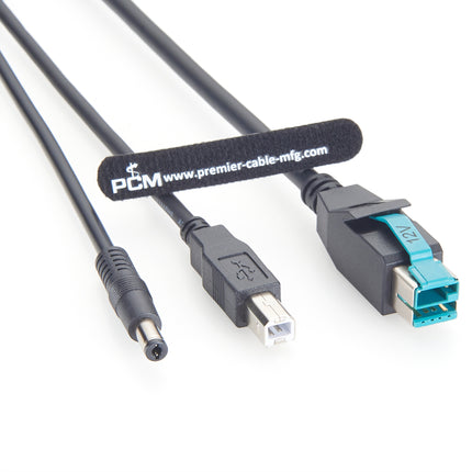 Powered USB Printer Cable 12V to USB-B + DC5521
