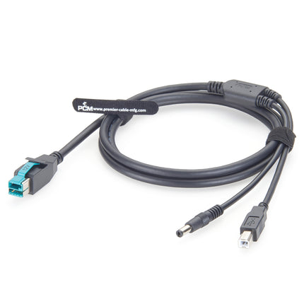 Powered USB Printer Cable 12V to USB-B + DC5521