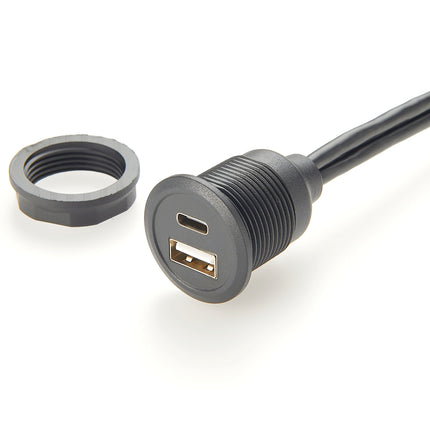 Panel Mount USB-C 3.1 & USB-A 2.0 Extension Cable