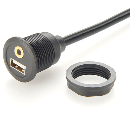 Flush Panel Mount USB 3.0 & 3.5mm AUX Audio Cable