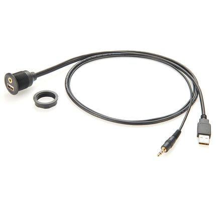 Flush Panel Mount USB 3.0 & 3.5mm AUX Audio Cable