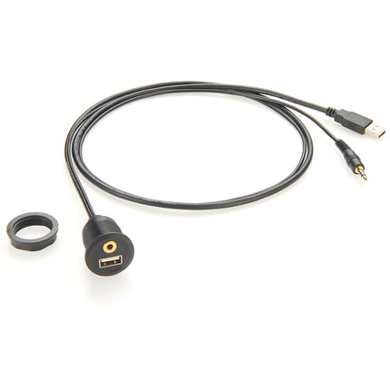 Flush Panel Mount USB 3.0 & 3.5mm AUX Audio Cable