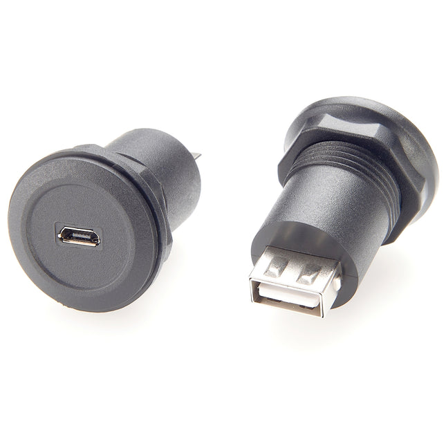 Micro USB to USB A Round Panel Mount Feedthru Connector