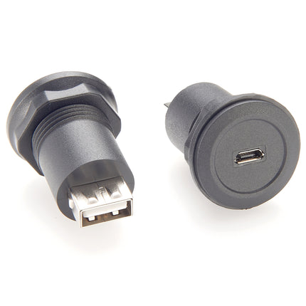 Micro USB to USB A Round Panel Mount Feedthru Connector