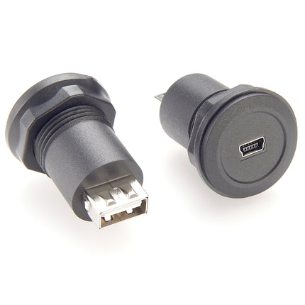 USB Mini B Jack to USB A Jack Round Panel Mount Adapter