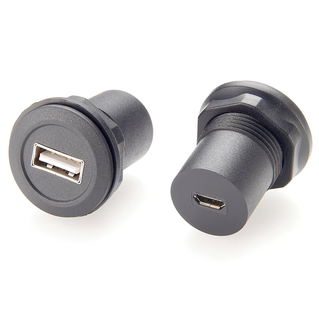 USB A Jack to Micro USB B Jack Round Panel Mount Adapter