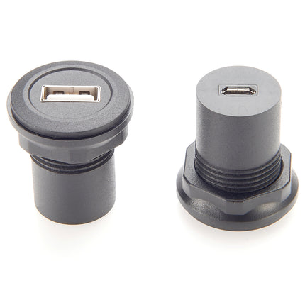 USB A Jack to Micro USB B Jack Round Panel Mount Adapter