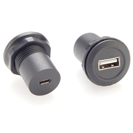 USB A Jack to Micro USB B Jack Round Panel Mount Adapter