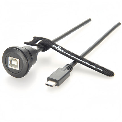 USB-B Socket to USB-C Plug Round Panel Mount Cable