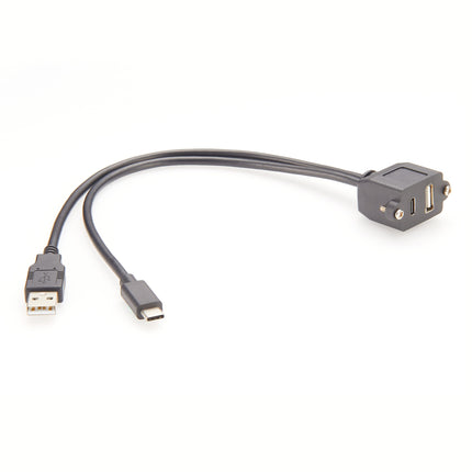 Stacked USB A and USB C Combo Jack Panel Mount Cable