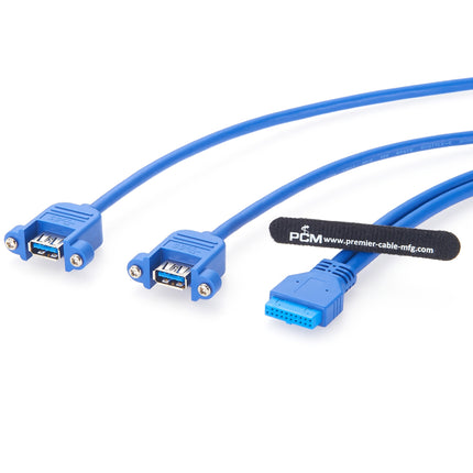 2 Port Panel Mount USB 3.0 USB A to Motherboard Header Cable