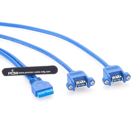 2 Port Panel Mount USB 3.0 USB A to Motherboard Header Cable