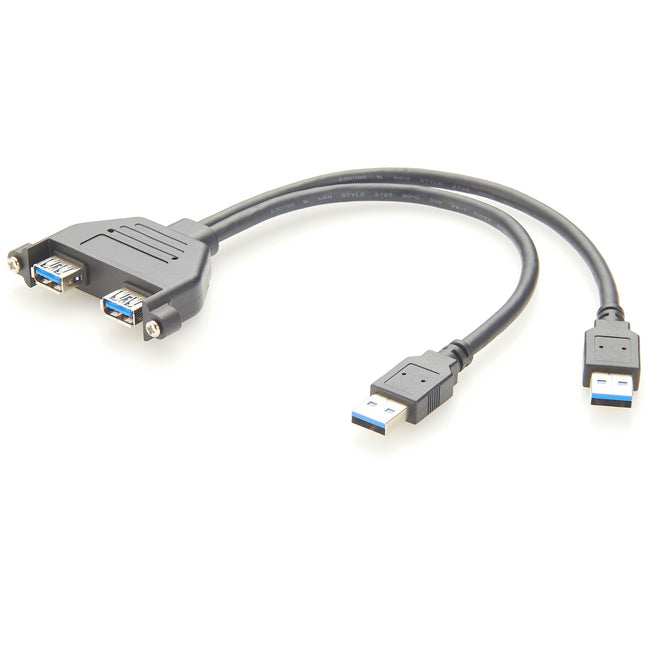 Dual USB 3.0 Panel Mount Extension Cable