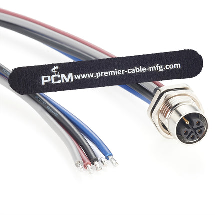 M12 Power L-Code 5 Pin Female Panel Mount Cable