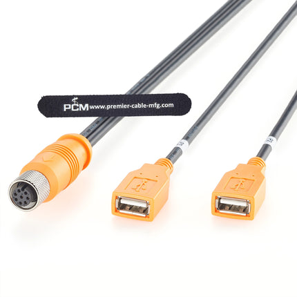 M12 A-Code 8 Pin Female to 2 x USB 2.0 Type-A Female Cable