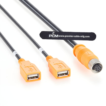 M12 A-Code 8 Pin Female to 2 x USB 2.0 Type-A Female Cable