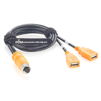 M12 A-Code 8 Pin Female to 2 x USB 2.0 Type-A Female Cable