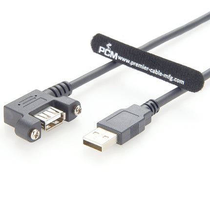 Right Angle USB 2.0 A Male to Female Screw Lock Panel Mount Cable