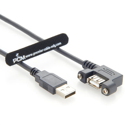 Right Angle USB 2.0 A Male to Female Screw Lock Panel Mount Cable