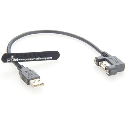 Right Angle USB 2.0 A Male to Female Screw Lock Panel Mount Cable
