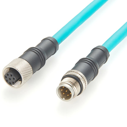 M12 A-Code 8 Pin Male to Female Cat6a High Flex Sensor Actuator Cable