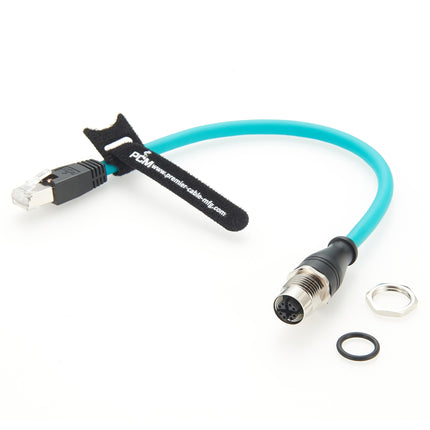 M12 X-Code Panel Mount to RJ45 CAT6A Cable