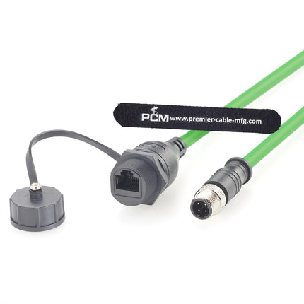 M12 D Code 4 Pin Male to RJ45 Female Panel Mount Profinet EtherCAT Cable