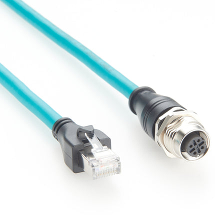 M12 D-Code to RJ45 Panel Mount Cable