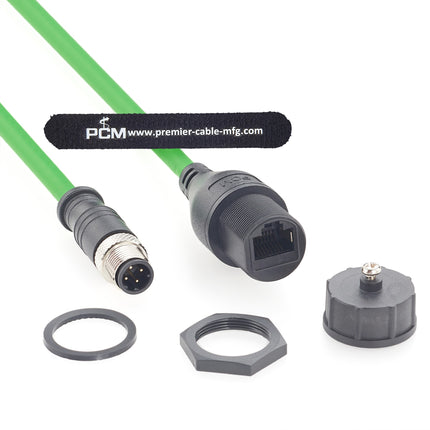 M12 D Code 4 Pin Male to RJ45 Female Panel Mount Profinet EtherCAT Cable