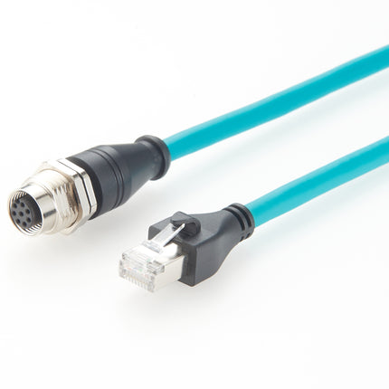 M12 A-Code 8 Pin to RJ45 Panel Mount Cable