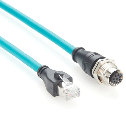 M12 A-Code 8 Pin to RJ45 Panel Mount Cable
