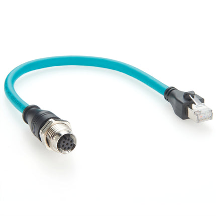 M12 A-Code 8 Pin to RJ45 Panel Mount Cable
