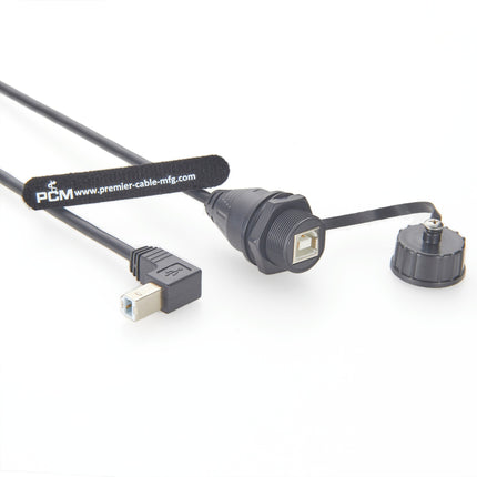 Right Angle USB 2.0 Type B Waterproof Panel Mount Cable