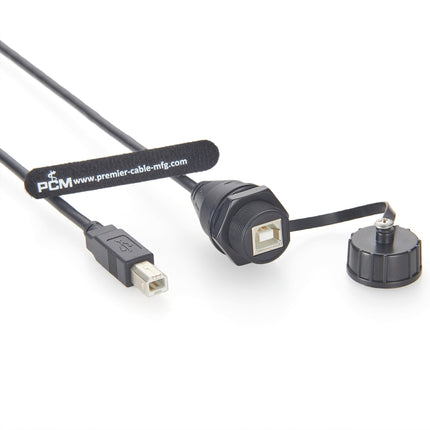 Waterproof USB 2.0 Type B Panel Mount Extension Cable