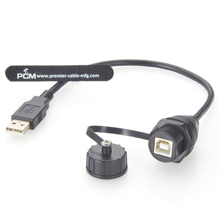 Waterproof USB 2.0 A to B Panel Mount Cable