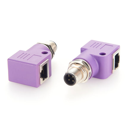 M12 D-Code 4 Pin to RJ45 Right Angle Adapter 