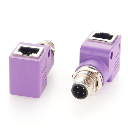 M12 D-Code 4 Pin to RJ45 Right Angle Adapter 