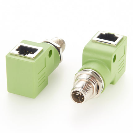 Right Angle M12 X-Code to RJ45 Ethernet Adapter