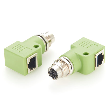 Panel Feed Through Adapter M12 X-Coded to RJ45 Angled