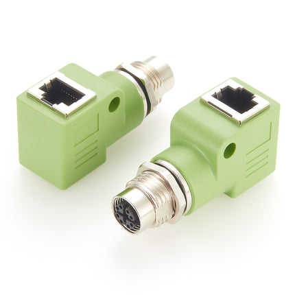 Panel Feed Through Adapter M12 X-Coded to RJ45 Angled