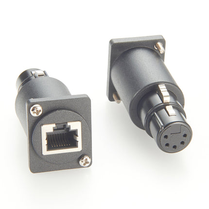 Panel Mount RJ45 to XLR 5-Pin Female DMX Adapter