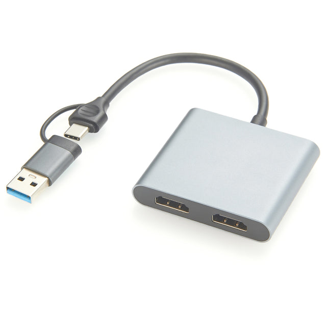 USB A USB C to Dual HDMI Adapter