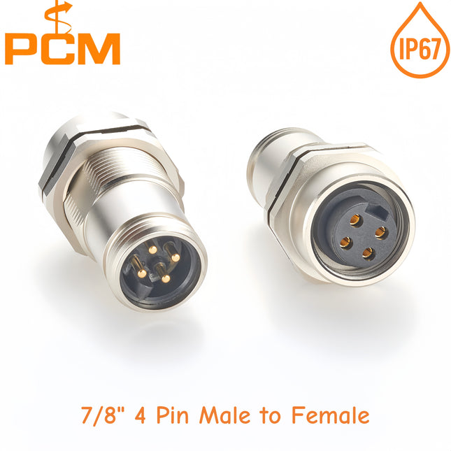 7/8 Bulkhead Feed-Thru Connector 4 Pin Male to Female Mini-Change 7/8"-16UNF Rear Panel Mount Connector for DeviceNet CANBus N2K