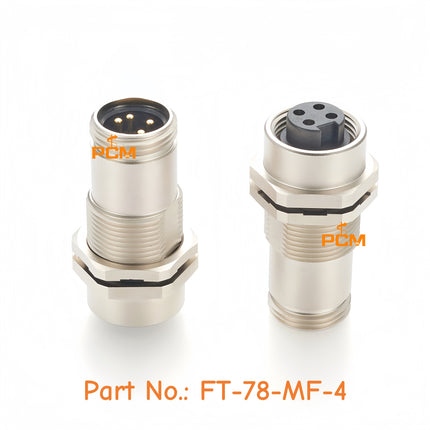 7/8 Bulkhead Feed-Thru Connector 4 Pin Male to Female Mini-Change 7/8"-16UNF Rear Panel Mount Connector for DeviceNet CANBus N2K