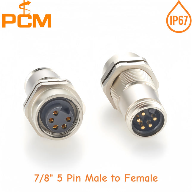Mini-Change 7/8" 5 Pin Male to Female Feed Through Panel Mount Circular Connector IP67 Waterproof 7/8"-16UNF Minifast Connector