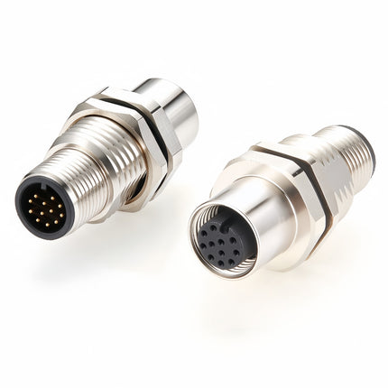 M12 A Code 12 Pin Panel Mount Feedthrough Connector IP67 Shielded M12 12 Pin A Coded Male to Female Bulkhead Connector