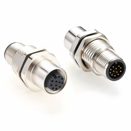 M12 A Code 12 Pin Panel Mount Feedthrough Connector IP67 Shielded M12 12 Pin A Coded Male to Female Bulkhead Connector