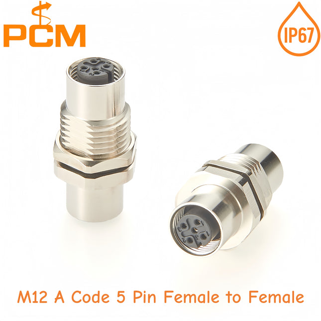 M12 Panel Feed-Through Connector A Code 5 Pin Female to Female Coupler Sensor Connector IP67 M12 Bulkhead Connector for NMEA2000