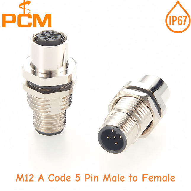 Shielded M12 Bulkhead Feedthrough Connector Micro-Change M12 5 Pin A Code Male to Female Rear Panel Mount Connector Adapter IP67